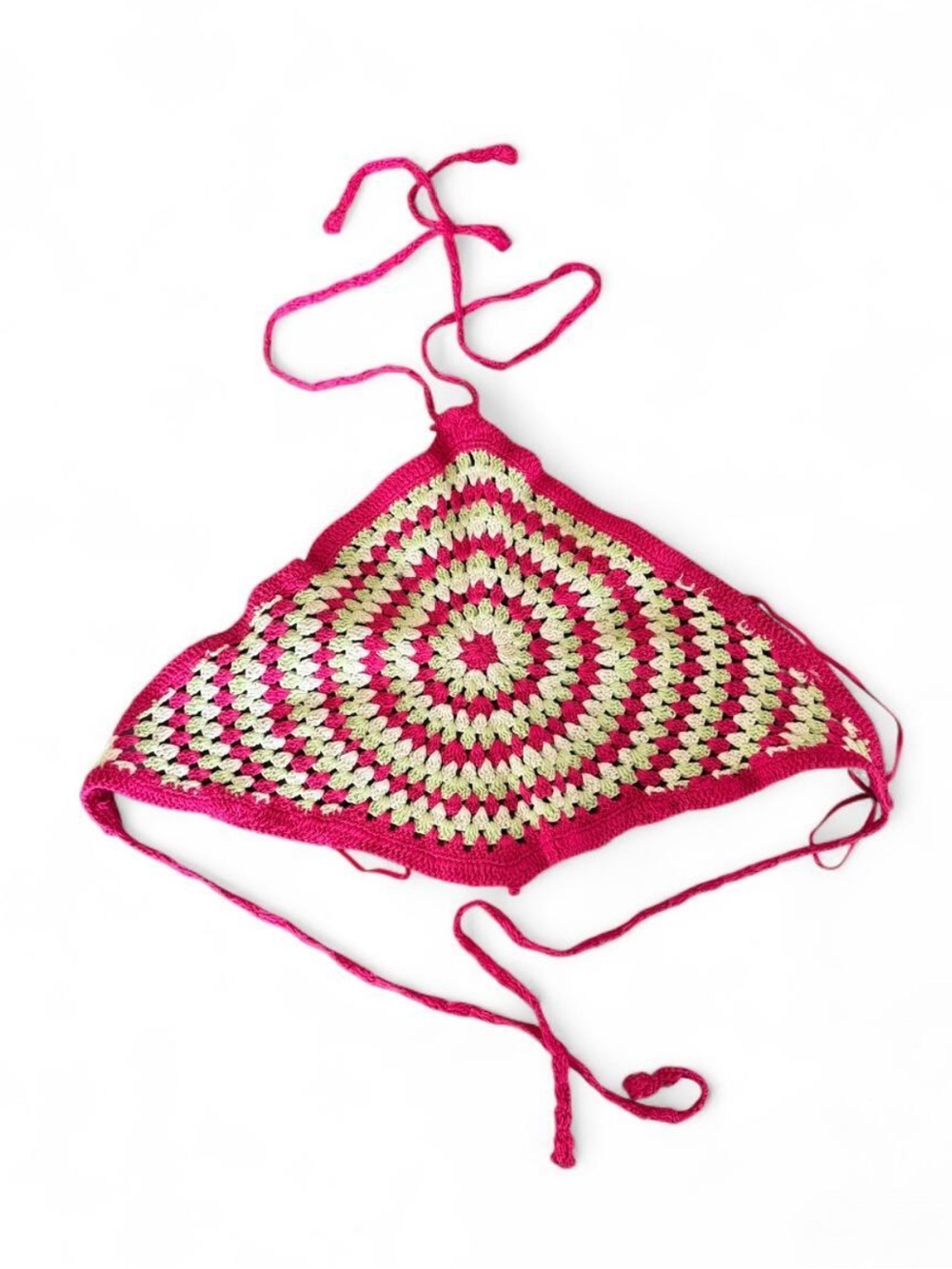 bp Crocheted Triangle Halter Top in Hot Pink and Lime
